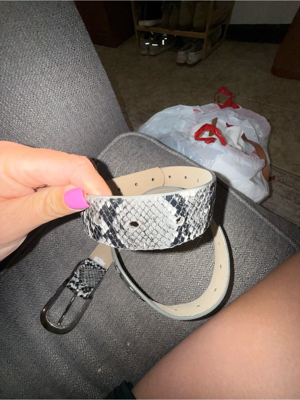 Steve Madden Black & White Snake Print Leather Belt